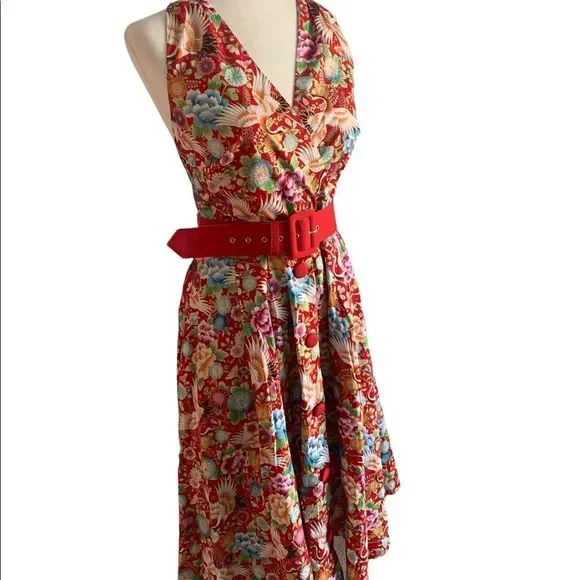 NEW Unique Vintage Red  Floral Halter Dress | Size M - Picture 7 of 16